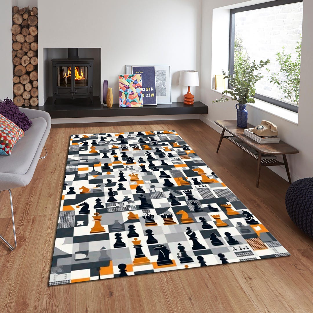 Chess Rug, Queens Gambit Rug, Modern Rug, Area Rug, 6x8 Rug, Bedroom ...