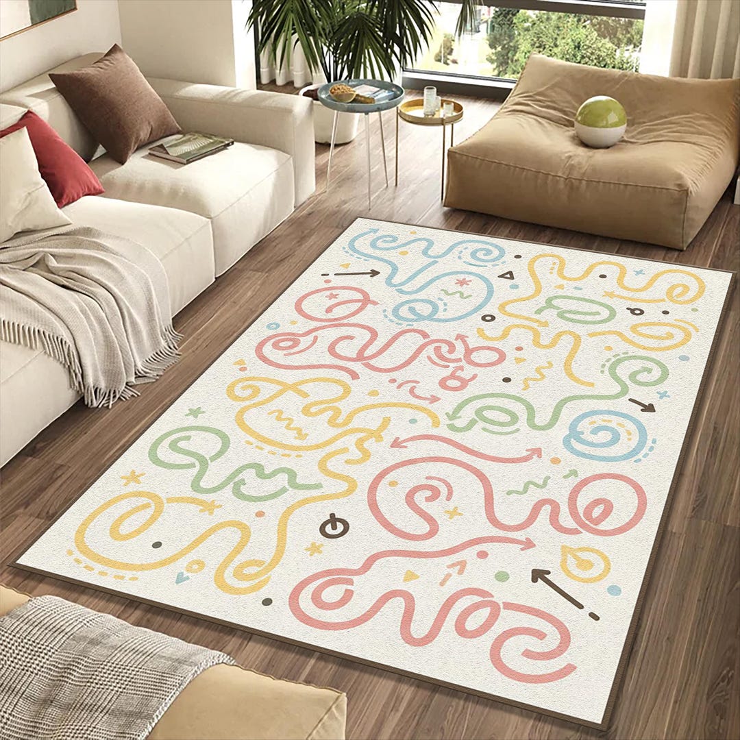 Playful Rug Pastel Doodle Art Rug | Playful Nursery Scribble Area Mat | Cute Hand ...