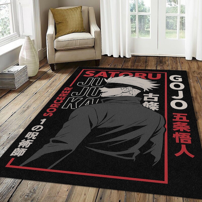 Gojo Custom Rug Gojo Pop Art Poster Rug | JJK Hope Style Red Blue Fan Mat | Manga Anime ...