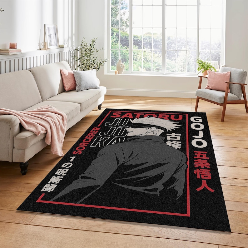 Gojo Custom Rug Gojo Pop Art Poster Rug | JJK Hope Style Red Blue Fan Mat | Manga Anime ...
