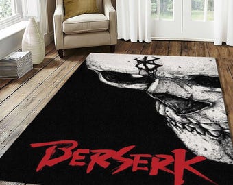 Berserk Skull Brand of Sacrifice Rug | Dark Fantasy Gothic Manga Fan Mat | High Contrast Red Black Gamer Room Decor