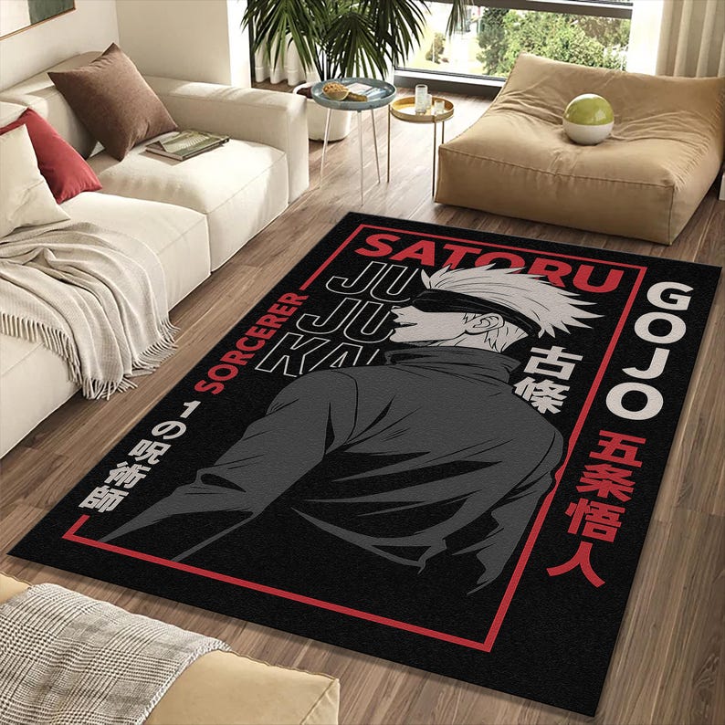 Gojo Pop Art Poster Rug | JJK Hope Style Red Blue Fan Mat | Manga Anime ...