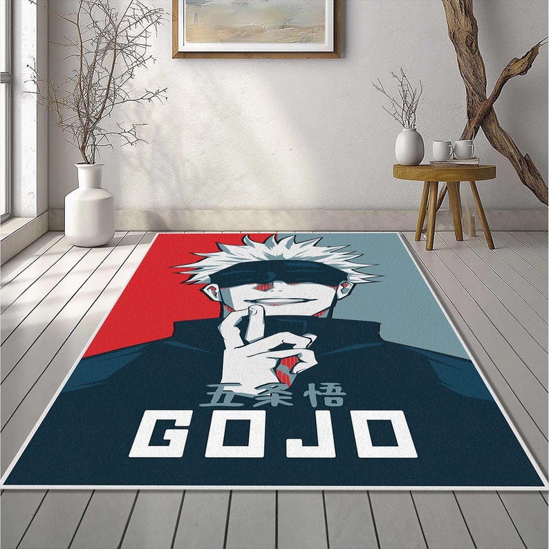 Gojo Pop Art Poster Rug | JJK Hope Style Red Blue Fan Mat | Manga Anime ...