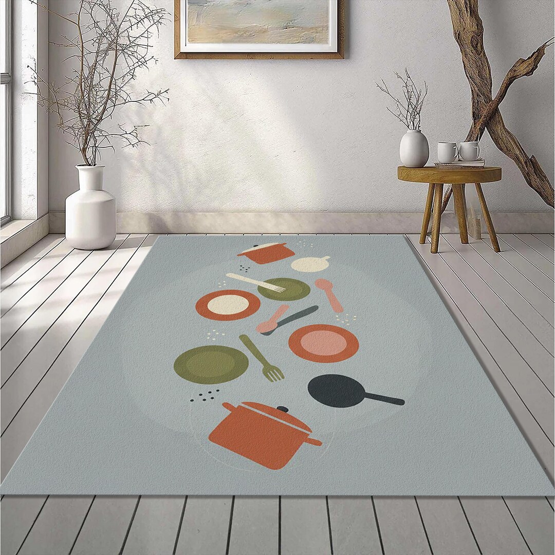 Floating Kitchen Utensils Rug | Modern Culinary Whimsy Area Mat ...