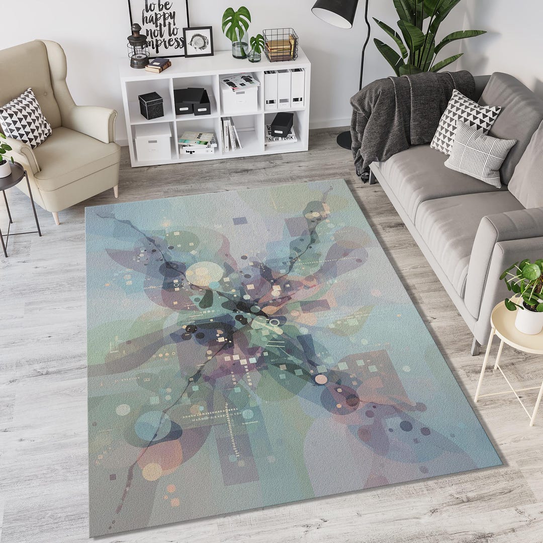 Colours Rug Digital Modern Abstract Ethereal Rug | Digital Flow Sage and Lavender Area Mat ...
