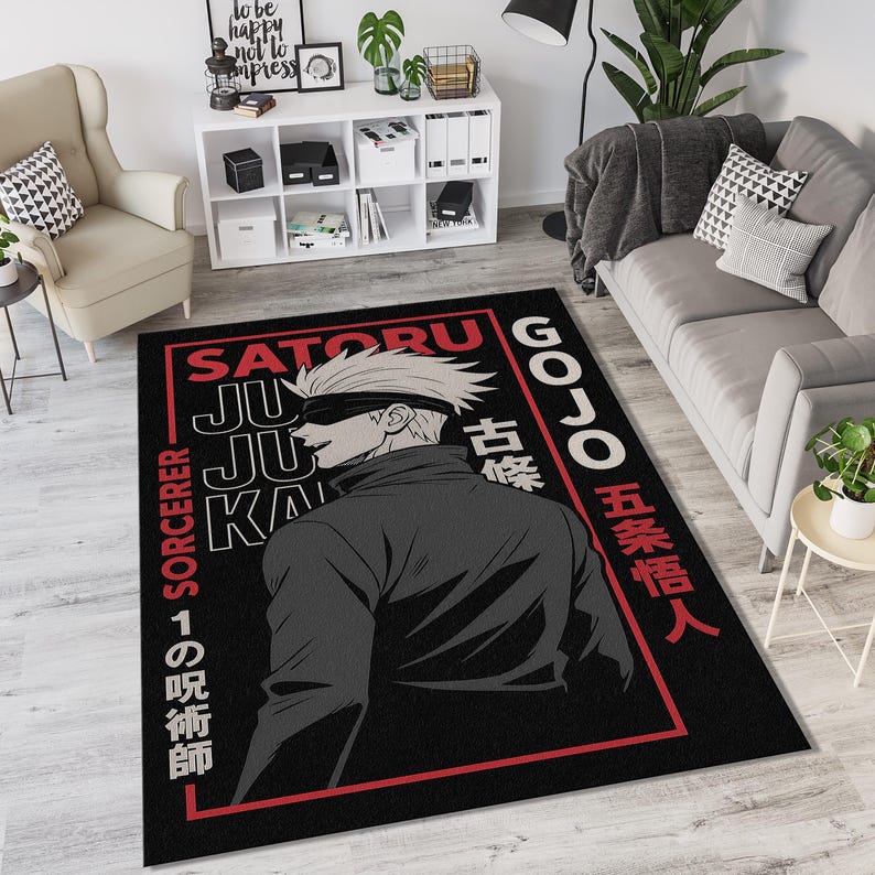 Gojo Pop Art Poster Rug | JJK Hope Style Red Blue Fan Mat | Manga Anime ...