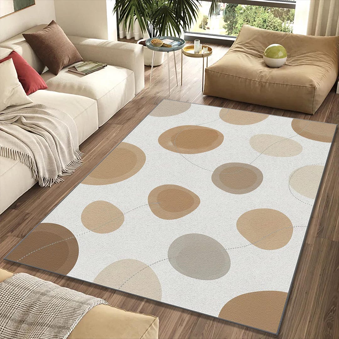 Stone Rug Design Minimalist Organic Stones Rug | Zen Abstract Pebble Area Mat | Neutral ...