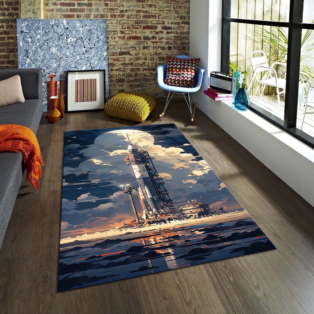 Spaceship Rug, Rocket Rug, Nasa, Modern Rug, Area Rug, 6x8 Rug,bedroom ...