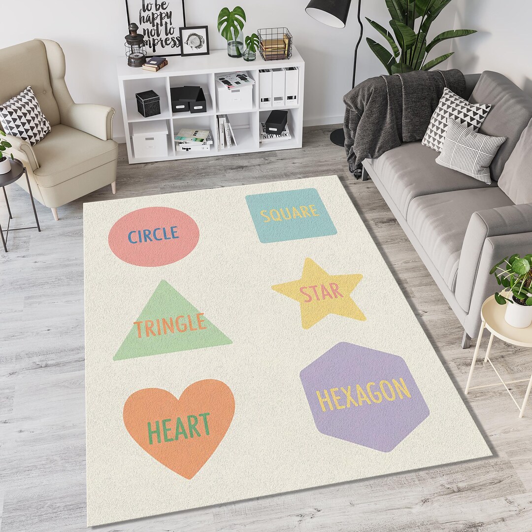 Simple Shapes Rug Educational Shapes Rug for Kids | Pastel Geometry Area Mat | Learning ...