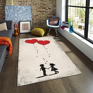 Heart & Tic Tac Toe Game Rug: Modern Living Room Decor