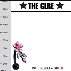 Pastel Flower Belly Ring | Black Floral Navel Piercing, Pink Gem Spring Y2K Belly Jewelry, 14G Surgical Steel