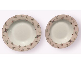 2 Laura Ashley Petite Fleur Soup Bowls Pink Roses 8 3/8 Cereal Salad Cottagecore