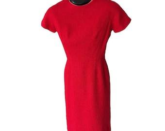 Lord & Taylor 50s MCM Vintage Dress Red Boucle Simple Style Christmas Size 4? 6?
