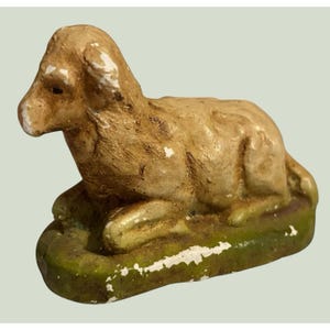 Antique Chalkware Folk Art Easter Lamb Sheep Figure 2” Cottage Imperfections