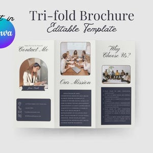 Editable Tri-Fold Brochure Canva Template, Printable Business Brochure, Two-Sided Tri-fold Brochure Flyer, Trifold Leaflet, Trifold Pamphlet