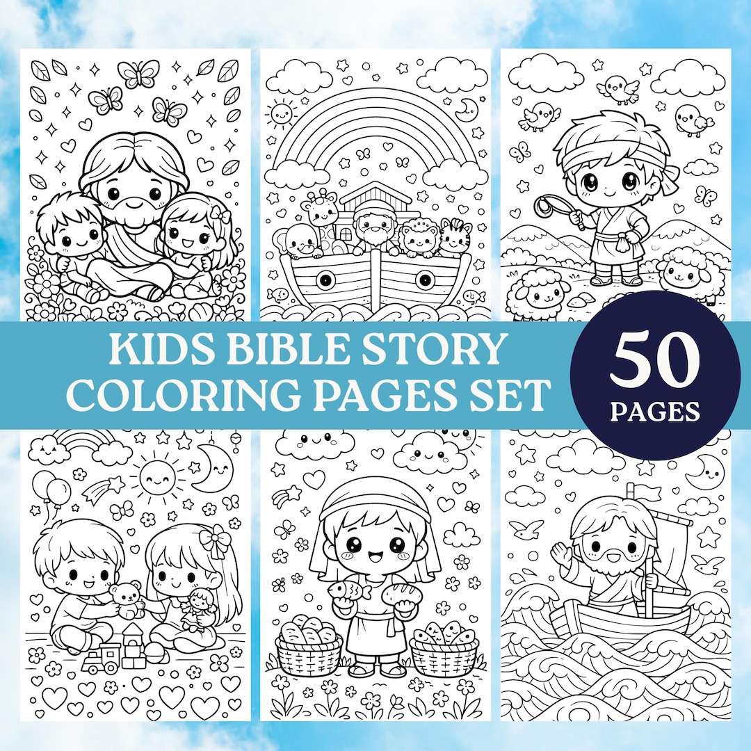 Kids Bible Story Coloring Pages Set – 50 Christian Coloring Pages for ...