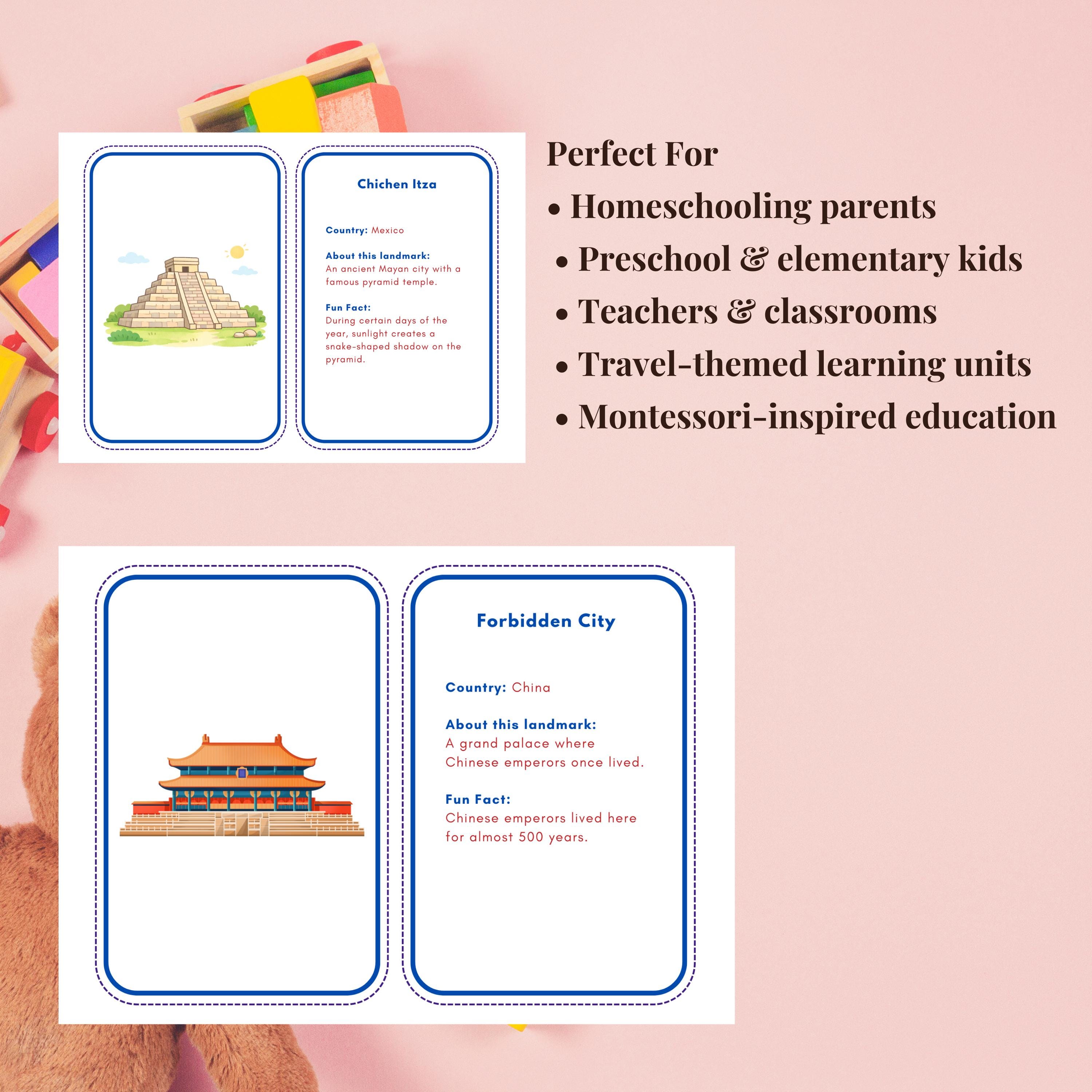 World Landmarks Flashcards Printable | Geography Cards for Kids ...