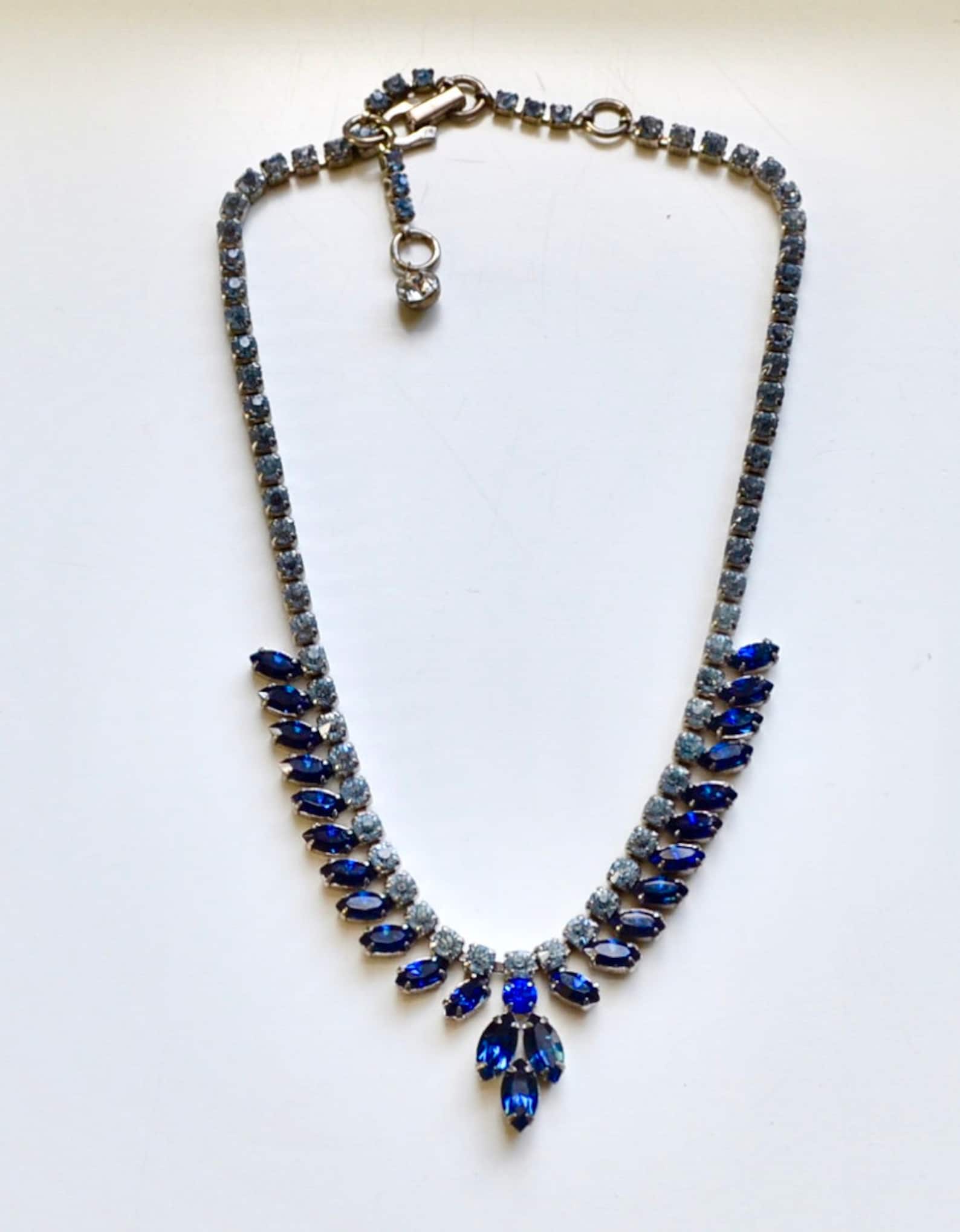 Sherman Costume Jewellery Necklace Blue Crystal Rhinestone Beautiful Etsy