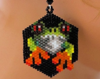 Beaded Frog Earrings - Rainforest Frog - Red Eyed Treefrog Earrings - Ready to Ship - Beaded Earrings