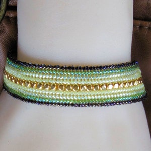 Yellow & Green Beadwork Bracelet 7 Inch Long Beaded Ombre Flat Band Seed Bead Bracelet Ready to Ship Women's Bracelet image 1