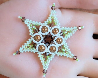 Handmade Star Ornament - Holiday Ornaments - 6-Pointed Star - Beaded Snowflake - Gift Decoration