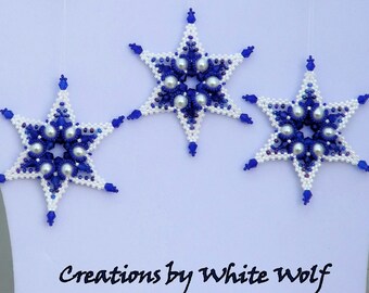 Handmade Star Ornament - Holiday Ornaments - 6-Pointed Star - Blue Snowflake Decoration