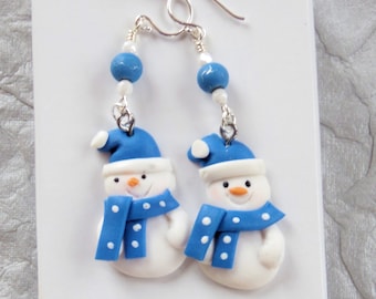 Dark Blue Snowman Pendant and Earring Set