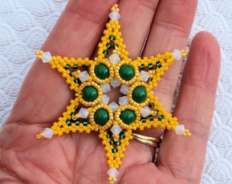 Green Bay Packer Ornament - Handmade Star Ornament Set - Holiday Ornaments - Green and Yellow Star