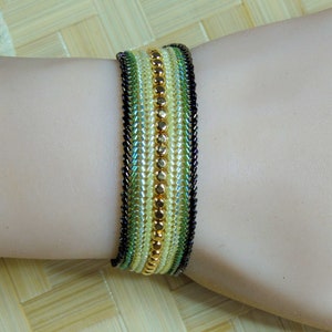 Yellow & Green Beadwork Bracelet 7 Inch Long Beaded Ombre Flat Band Seed Bead Bracelet Ready to Ship Women's Bracelet image 2