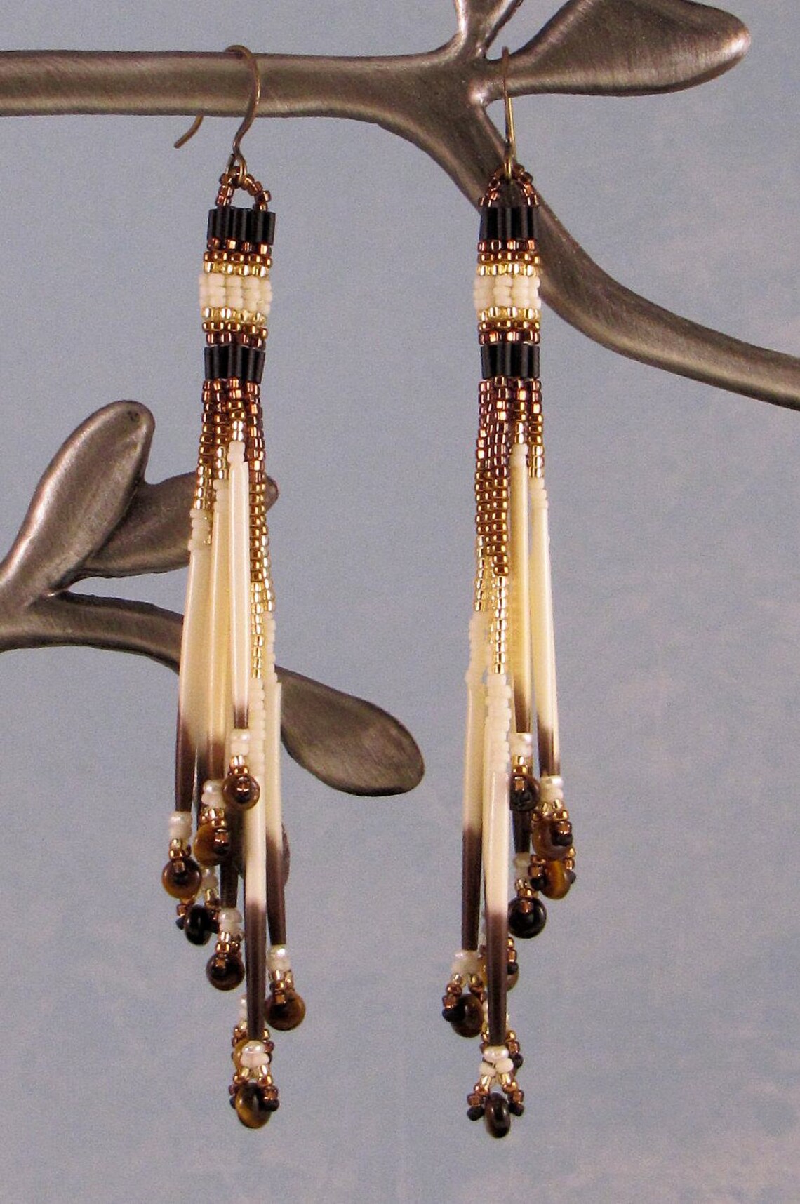 Long Cascading Porcupine Quill Earrings Brown Quill Etsy