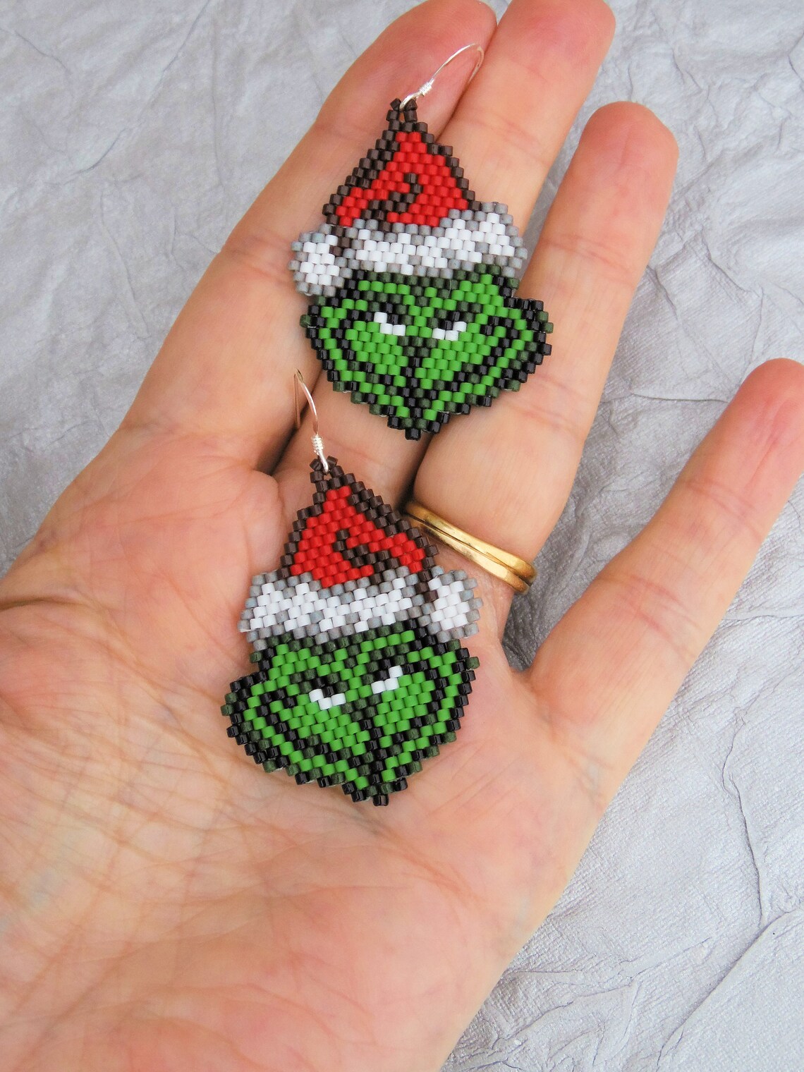 Grinch Earrings Sterling Silver Ear Wires Seed Bead Etsy