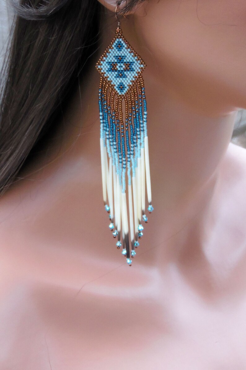 6 Long Seed Bead Quill Earrings Porcupine Quill Etsy
