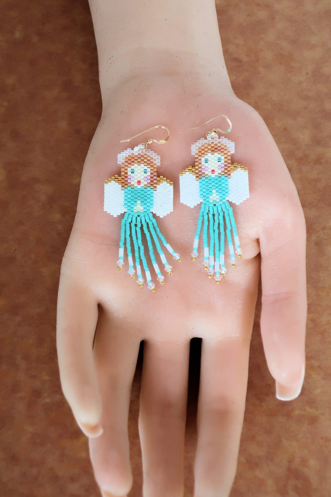 Beaded Angel Earrings Holiday Earrings Seed Bead Earrings Etsy