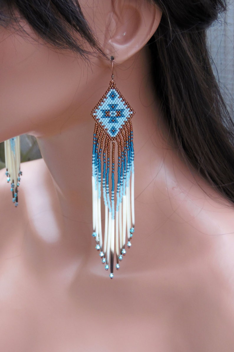 6 Long Seed Bead Quill Earrings Porcupine Quill Etsy