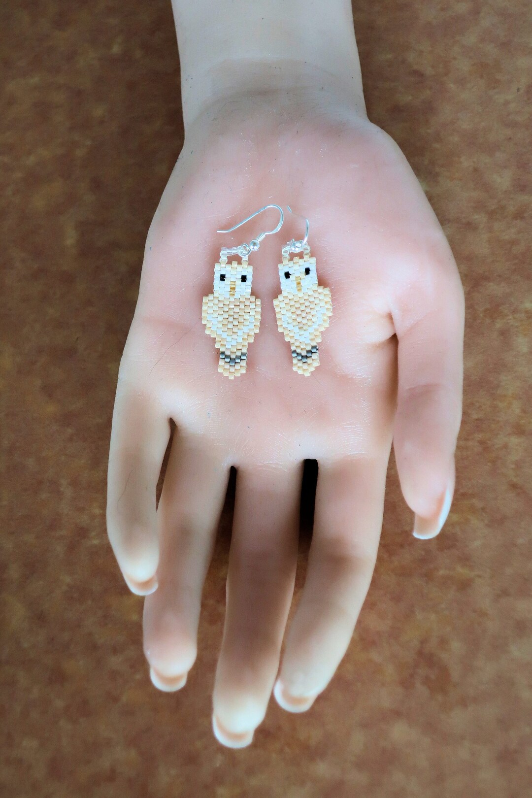 Beaded Barn Owl Earrings Seed Bead Owl Earrings Small Owl Earrings Bead