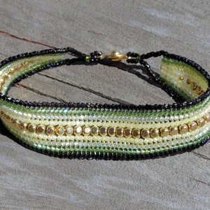 Yellow & Green Beadwork Bracelet 7 Inch Long Beaded Ombre Flat Band Seed Bead Bracelet Ready to Ship Women's Bracelet image 3