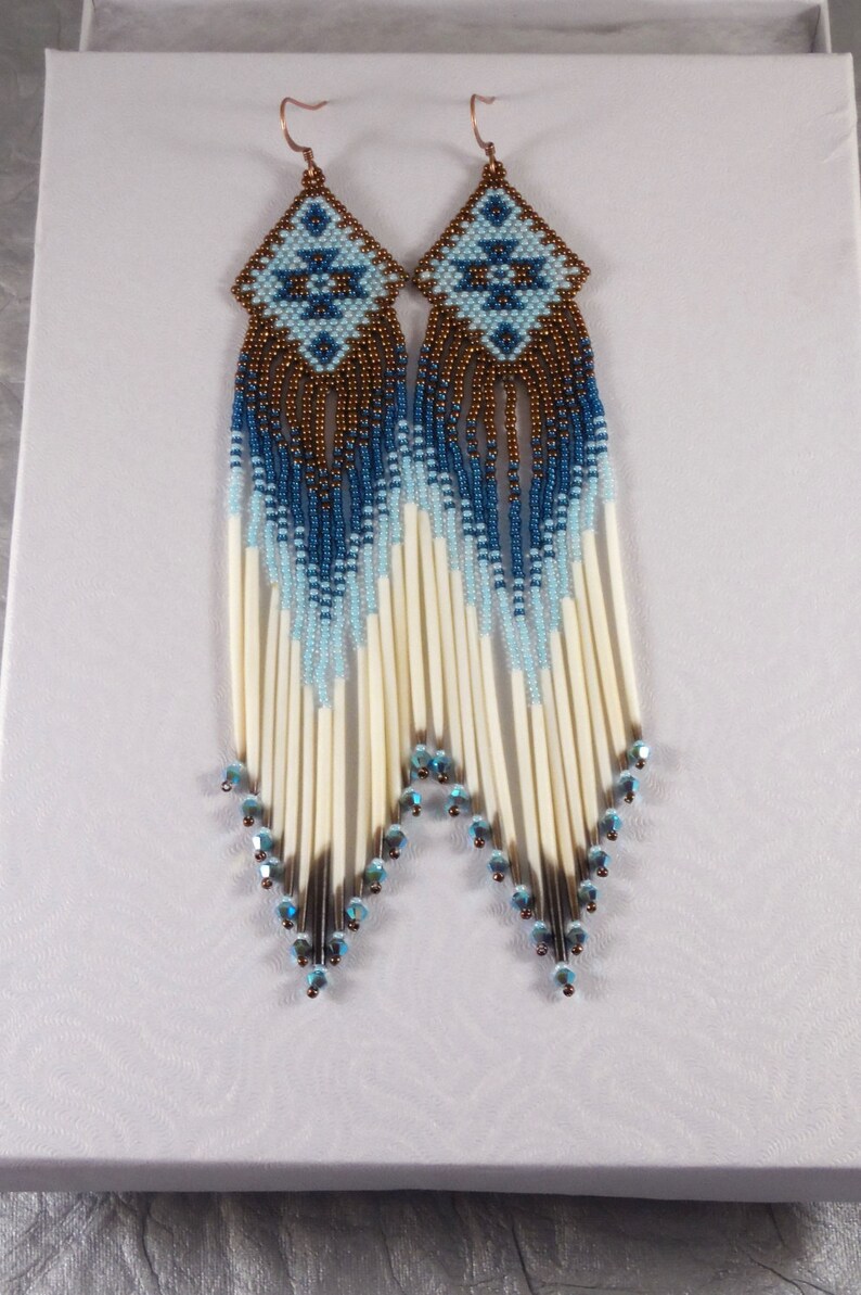 6 Long Seed Bead Quill Earrings Porcupine Quill Etsy