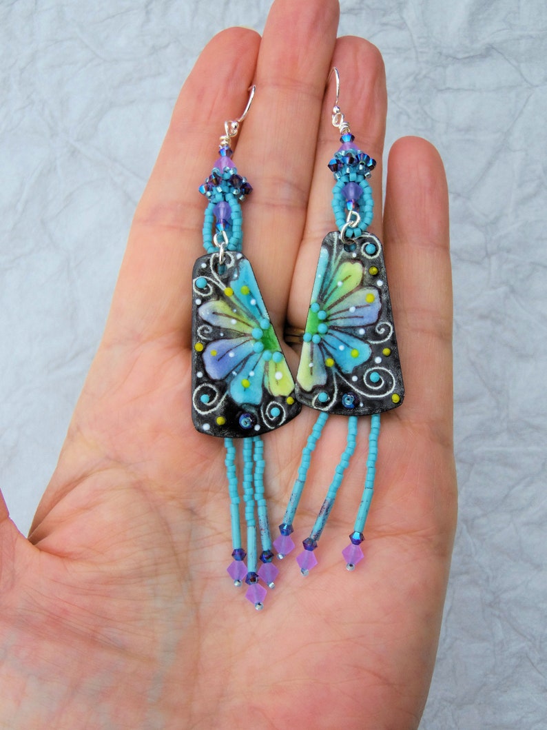 Boho Earrings Flower Earrings Black Turquoise Purple Etsy