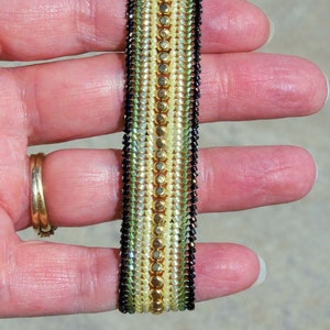 Yellow & Green Beadwork Bracelet 7 Inch Long Beaded Ombre Flat Band Seed Bead Bracelet Ready to Ship Women's Bracelet image 6