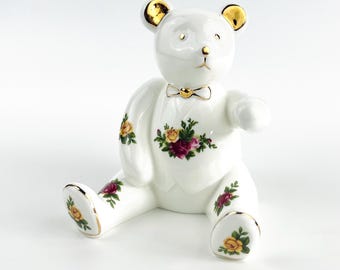 Royal Albert ‘Old Country Roses’ Teddy Bear Figurine – Vintage Bone China c.2002