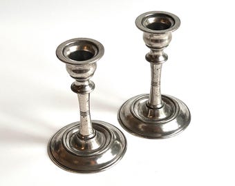 Vintage Italian Pewter Owl “95” Candlestick Holders Pair | Made in Italy | Neoclassical Taper Candle Sticks
