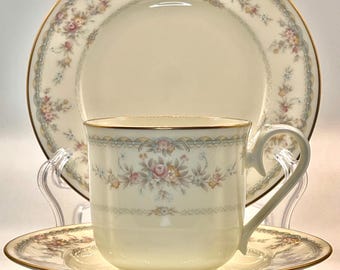 Trío vintage Noritake Linda: taza, platillo y plato de porcelana fina.