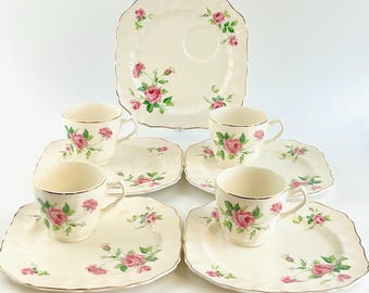 Juego de taza y platillo de té Old Chelsea de Johnson Bros, estilo vintage – Dúos de porcelana inglesa con estampado floral