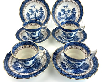 Vintage Booths Real Old Willow Demitasse Cups Saucers (4 Duos, 2 Extra) – c.1930s English China