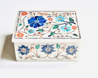 Agra Marble ‘Lapis Floral’ Vintage Inlay Jewellery Box – c.1990s