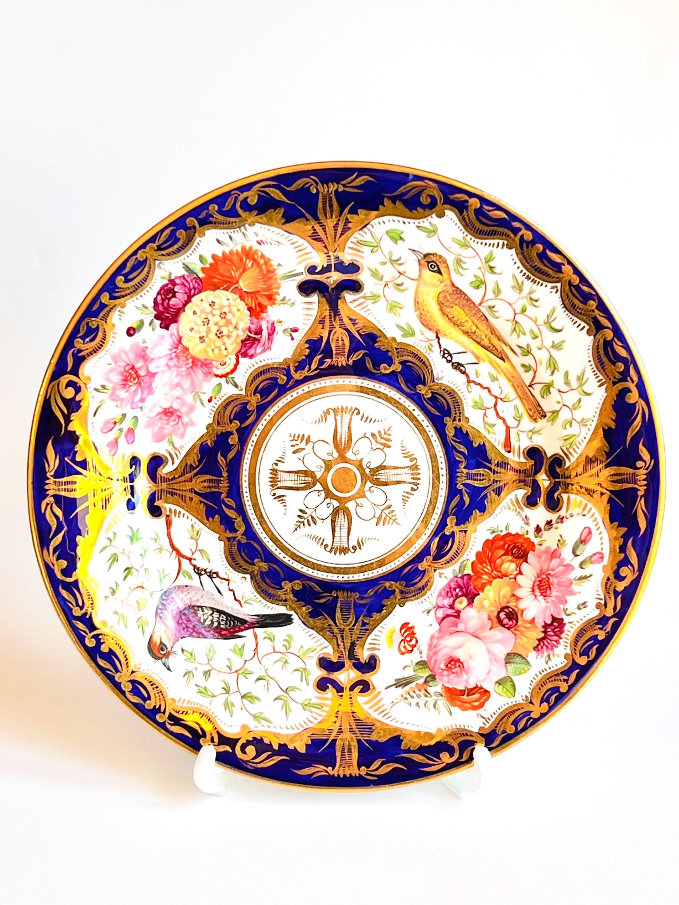 C.1820-1835 English Porcelain Cabinet Plate With Birds & Flowers