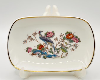 Vintage Wedgwood “Kutani Crane” Rectangular Trinket Dish – Fine Bone China England c.1967