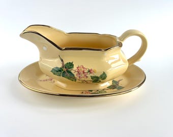 Vintage Robert Gordon 'Yellow Floral' juskom en onderbord – Australische aardewerksauskan ca. jaren 1990