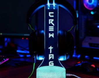 Gepersonaliseerde tekst led-koptelefoonstandaard, houder voor streamer-headset, gamertag led-lichtbord, kerstcadeau vriend echtgenoot man