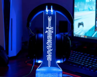 Gepersonaliseerde Sword of Prestige led-koptelefoonstandaard, gamerbureauaccessoire, kerstcadeaus voor gamers